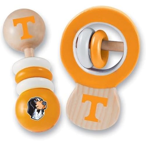 Baby Fanatic Wood Rattle 2 Pack - NCAA Tennessee Volunteers Baby Toy Set - Officially Licensed, BPA Free, Multicolor - Baby Tennessee Volunteers Fan Gift