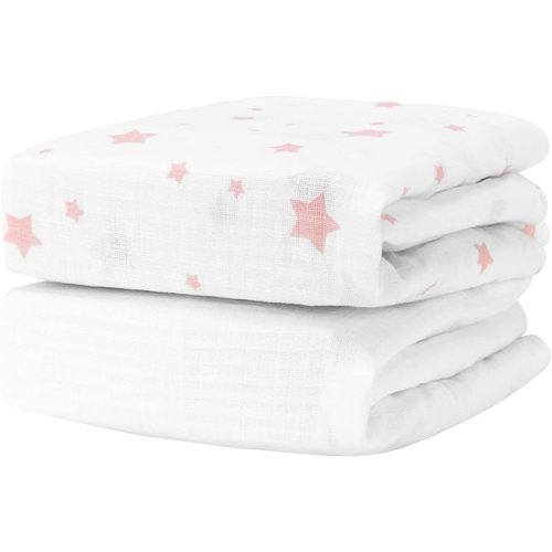 Newton Baby Fitted Crib Sheet (2-Pack) - Ultra Breathable and Soft, Organic Cotton, Fits All Standard Cribs, Stardust Blush Coral & White