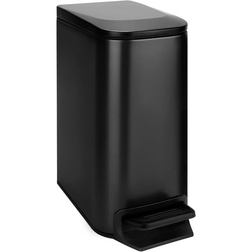 TIPGO Small Bathroom Trash Can with Lid Soft Close, 1.6 Gal, Matte Black