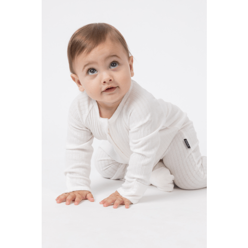 TWO-WAY ZIP POINTELLE ONESIE // WHITE