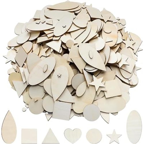 Gerrii 1000 Pcs Natural Wood Shapes Assortment Blank Wooden Shapes Crafts