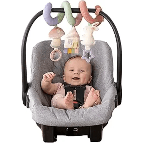 Itzy Ritzy Spiral Car Seat & Stroller Activity Toy - Stroller & Car Seat Toys for Ages 0 Months and Up - Hanging Toys Include Dangling Ring, Mirror and Textured Ribbons (Pastel Rainbow)