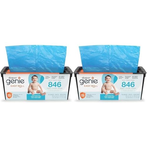 Diaper Genie Easy Roll Refill with 18 Bags - for the Diaper Genie Signature and Platinum pails | Lasts Up to 5 Months or Holds Up to 846 newborn Diapers Per Refill blue 1 Count (Pack of 2)