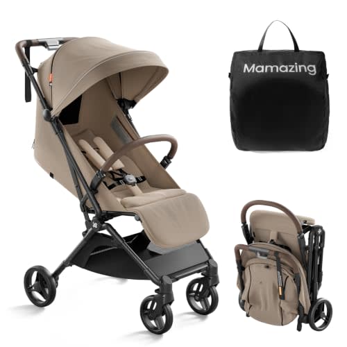 Mamazing Ultra Air Lightweight Baby Travel Stroller with Carbon Fiber Frame | Compact & Airplane-Friendly, One-Handed Fold, 11.6 lbs, UPF50+ Canopy, Under-Seat Basket, Perfect for Toddler Travel, Khaki