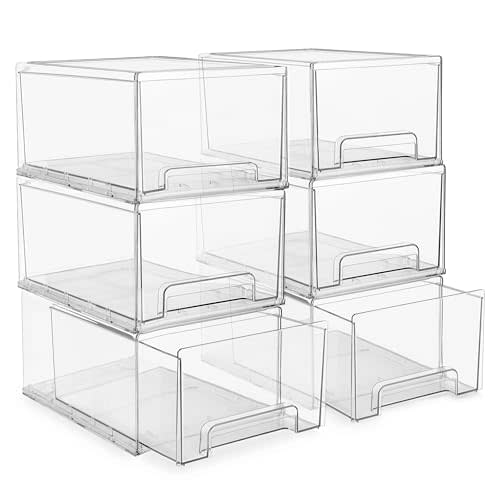 Sorbus Large Clear Stackable Storage Drawers – 6-Pack Plastic Organizer Bins with Handles – Stackable Pull-Out Storage Drawers for Closet, Pantry, Office, Bathroom, Craft, and Toy Organization
