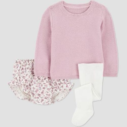 Carter's Just One You® Baby Girls' 3pc Floral Sweater & Bloomer with Tights Set - Pink 9M
