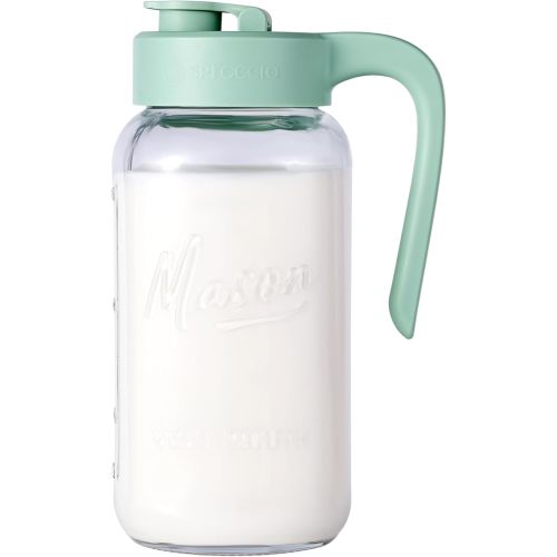 Mason Jar Pitcher - Airtight & Leakproof Glass Pitcher with Lid, Perfect for Breastmilk, Cold Brew, and Sun Tea, 2 Quart (64 oz) Mason Jar with Pour Spout Lid