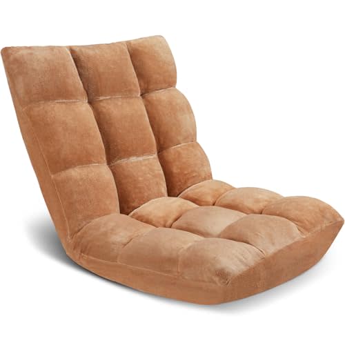 ACIPENSER Folding Floor Chair 14-Position Cushioned Adjustable Floor Lazy Sofa Chair w/Breathable Cotton & Skin-Friendly Flannel for Adults & Kids Ideal for Reading Meditating, Camel