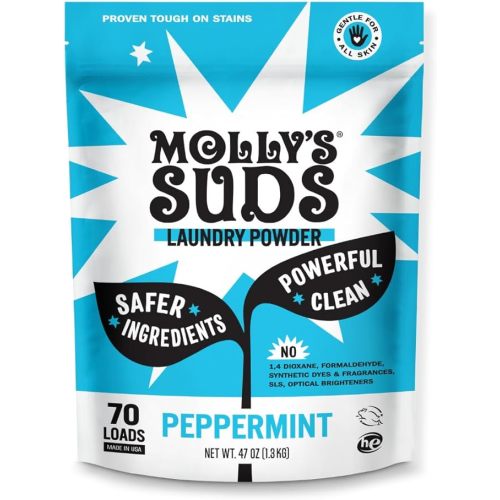 Molly's Suds Original Laundry Detergent Powder | Clean Laundry Detergent Powder for Sensitive Skin | Simple, Effective Ingredients, Stain Fighting | 70 Loads (Peppermint)