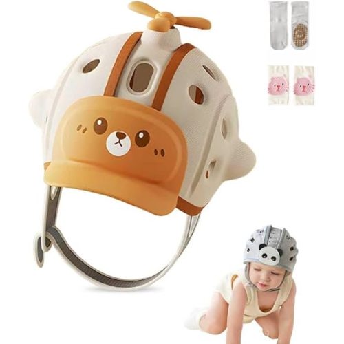 Baby Head Protection Helmet - Ultra-Light, Soft, Adjustable, Suitable for Babies 6-24 Months with Knee Pads & Non-Slip Socks Set