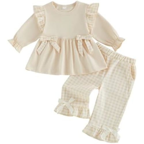 Toddler Baby Girl Fall Clothes 2Pcs Ruffle Plaid Winter Outfits