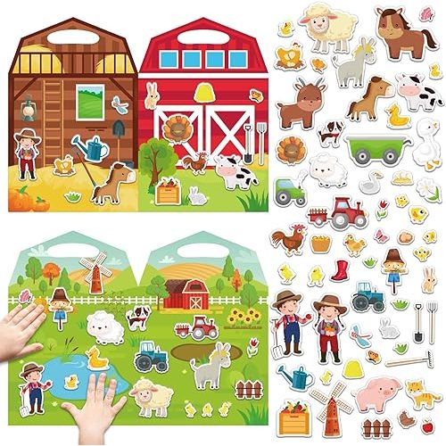 3D Farm Animals Puffy Sticker Play Set Kids 24 Christmas Toys Gifts Sticker Book Window Clings Decals for Toddlers Home Airplane Classroom Nursery Farm Party Supplies Decorations Removable 100