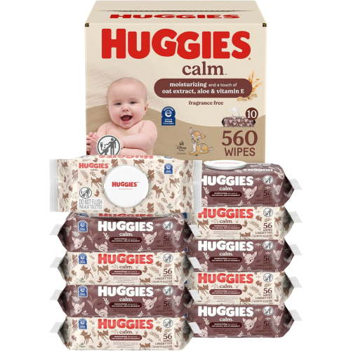 Calm Baby Wipes, Unscented, Hypoallergenic, 10 Push Button Packs (560 Wipes Total)