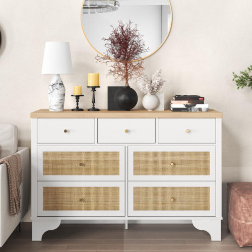 Highland Dunes Dresser for Bedroom with 7 Drawers, 7 Drawers Double Dresser, 47.3'' Wide Wood Chest of Drawers with Wood Drawer Organizer with Sturdy Base for Living Room, Entryway and Hallway | Wayfair