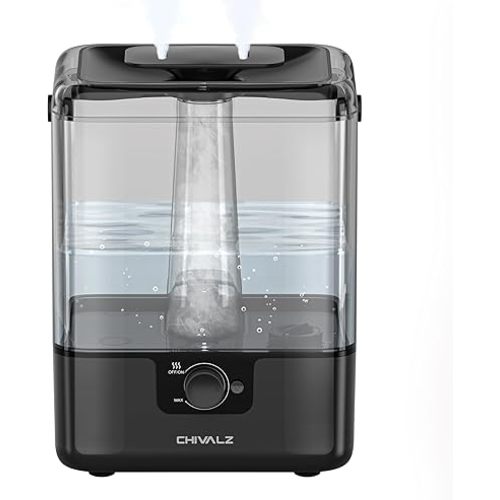 CHIVALZ Humidifiers for Bedroom, 6L Cool Mist Humidifiers for Baby Nursery, 26dB Quiet, 50H Runtime, Top Fill Humidifier for Large Room, Home, Plants, Nightlight, Oil Diffuser 1 Pack Black