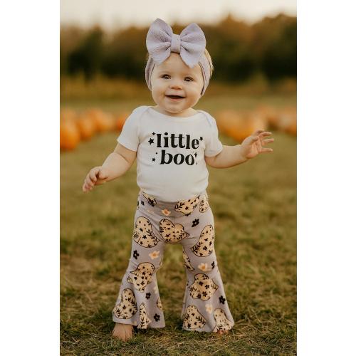 Purple Ghost Baby Bell Bottoms Set: Halloween Outfit with Bow