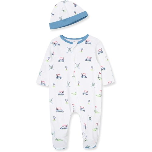Little Me Baby Boy Clothes 2-Piece Baby Sleeper and Cap Set 100% Cotton Footies with Full 2-way Zipper and Scratch Free Tags Baby Essentials - 3 months, Golf Cart