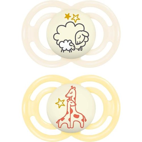 MAM Perfect Night Baby Pacifier, Patented Nipple, Glows in The Dark, 2 Pack, 6+ Months, Unisex