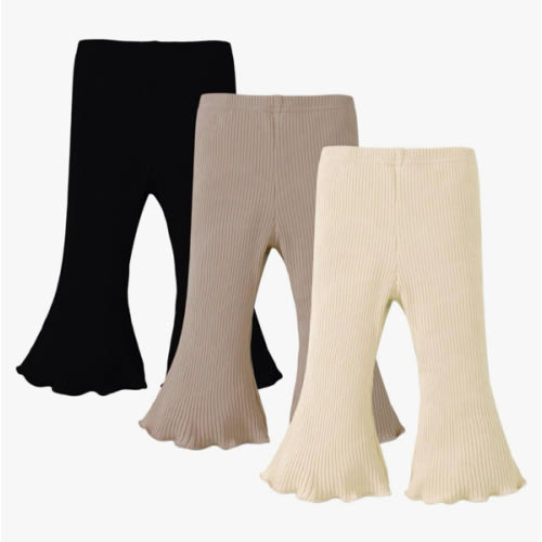 SOBOWO Baby Girl Flare Pants 3 Pack Toddler Solid Ribbed Ruffle Bell Bottoms Pants Trousers Fall Outfits