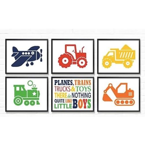 ShopHaven Cars Wall Decor, Transportation Boys Room Wall Art Print, Plane Trucks Cars Gallery Wall, Vehicles Playroom Art, Toddler Kids Room Art, 8x10 Wall Art Print, Set of Six Print