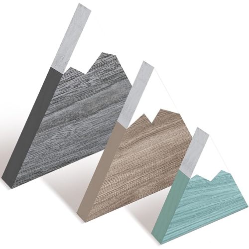 Maitys 3 Pcs 3 Size Mountain Shelf Decor Mountain Wooden Sign Farmhouse Wood Adventure Sign Woodland Nursery Decor Travel Table Centerpiece for Home(Gray, Brown, Light Blue)