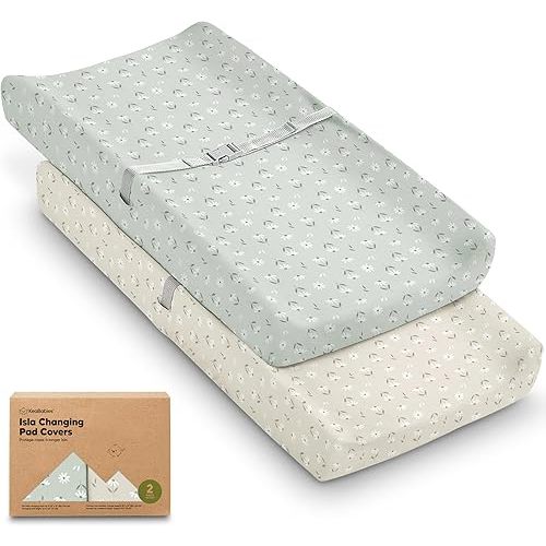 2-Pack Baby Changing Pad Cover for Girl, Boy - 34x18 Soft Viscose Derived from Bamboo Baby Diaper Changing Table Pad Cover Sheets, Neutral, Snug Fit Nursery Diaper Change Sheets (Daisies)