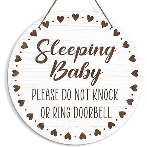 Baby Sleeping Sign for Front Door, Do Not Knock or Ring Doorbell Door Decorations, Rustic Wooden Hanging Sign for Farmhouse Porch Nursery, Wood Door Hanger for Outdoor, Kids Room Wall Decor -37
