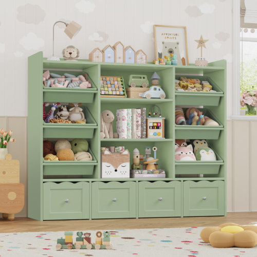 Latitude Run® 🧸 55"W x 48"H Multi-Functional Kids Organizer: 4-Drawer Toy Storage & Bookshelf with 6 Removable Bins & Reviews | Wayfair