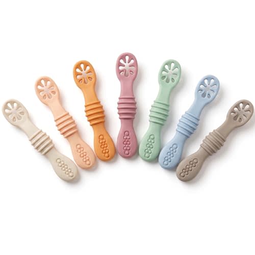 PandaEar 7 Pack Silicone Baby Feeding Spoon, Baby Led Weaning | Toddler Infant Feeding Spoon First Stage, BPA Free
