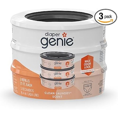 Diaper Genie Bags Refills 270 Count (Pack of 3) Clean Laundry Scent | Diaper Pail Refills with Max Odor Lock | Holds up to 810 Newborn Diapers