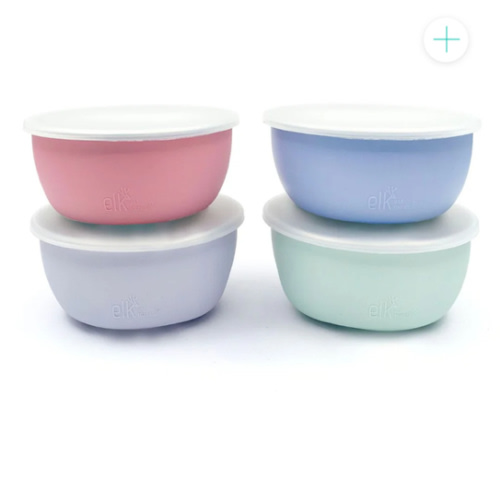 Stainless Steel Bowl with Silicone Sleeve + Lids
