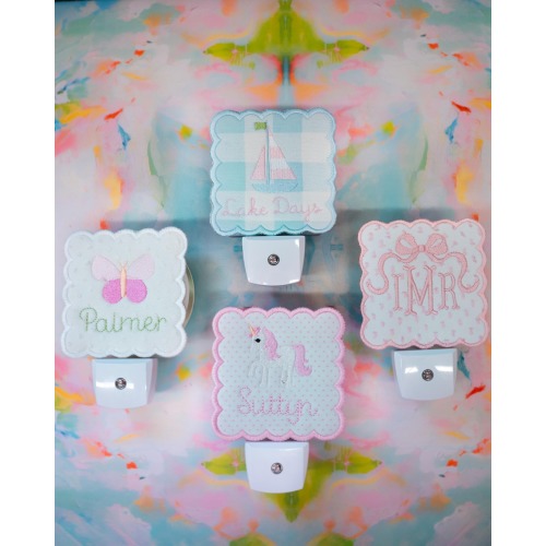 Custom Embroidered Night Light, Interchangeable Monogrammed Nightlight, nursery decor, baby gift, LED Nightlight