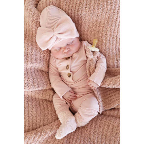 Knit Newborn Bow Beanie | Baby Pink