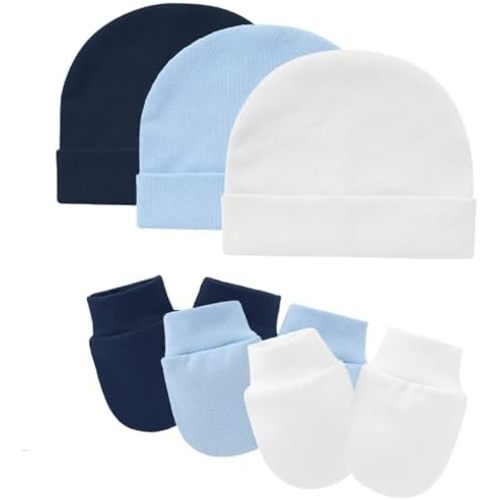 Baby Hats with Scratch Mittens Set Boys Girls Cute Infant Beanie Caps Unisex Newborn Hospital Hats for Baby