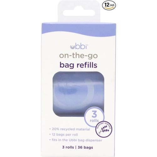 Ubbi On-the-Go Refill Bags, Lavender Scented, Baby On The Go Diapering Essentials 36 Count (Pack of 12)