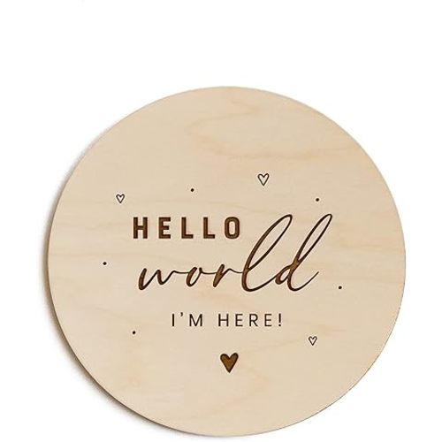 The Cotton & Canvas Co. Hello World Newborn Baby Announcement, Nursery Sign, Modern Wooden Plaque, Oh Baby, Birth Prop