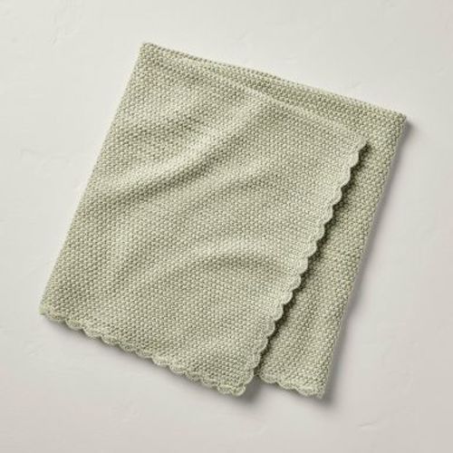 Scalloped Trim Knit Baby Blanket Sage Green - Hearth & Hand™ with Magnolia: Acrylic Cotton Throw, OEKO-TEX Certified