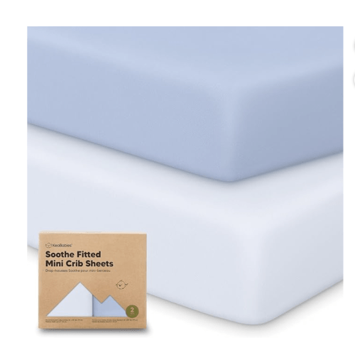 2-Pack Mini Crib Sheets Fitted - 38x26 Pack N Play Sheets for Pack and Play Mattress, Organic Cotton, Soft & Breathable Playard Bedding, Neutral Mini Toddler Bed Cover for Boys, Girls (Blue Flax)