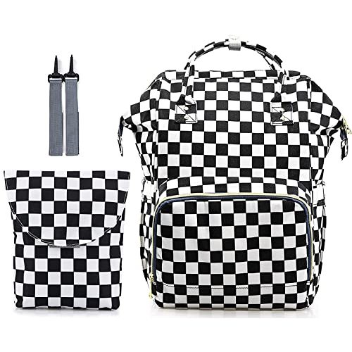 MCWTH Checkered Diaper Bag Backpack Set for Baby Girls Mom, Large Capacity Multi-Function Nappy Bags Organizer