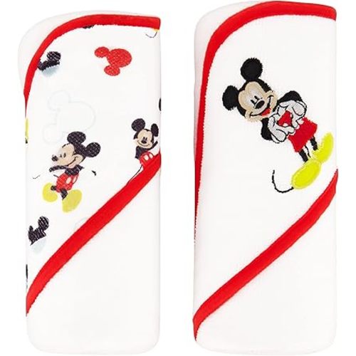 Disney Cudlie Baby Boy Mickey Mouse 2 Pack Rolled/Carded Hooded Towels in Happy Place Print