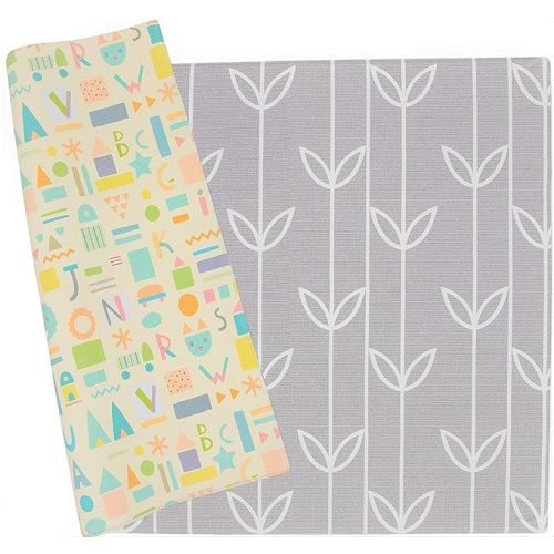 Baby Care Play Mat (Medium, Sea Petals - Grey) 73’’ x 49’’ Original One-Piece Reversible Rollable Waterproof Play Mat for Infants, Babies, Toddler, and Kids