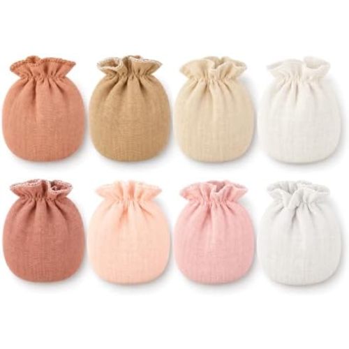 8 Pairs Soft Muslin No Scratch Baby Mittens for 0-6 Months Newborn