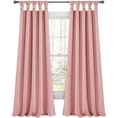 Lush Decor Insulated Knotted Tab Top Blackout Window Curtain Panels, Pair, 52" W x 84" L, Pink - Blackout Curtains - Traditional & French Country Curtains For Living Room, Bedroom & Dining Room