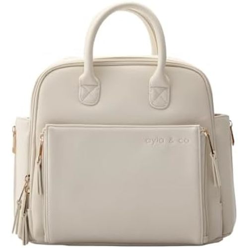 Ayla & Co Mini Bag, Transitional Minimal Diaper Bag, Vegan Leather, with Expandable Pockets, Built-In Wallet, Organizer