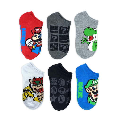 Super Mario, Boys No-Show Socks, 6-Pack, Sizes S-L