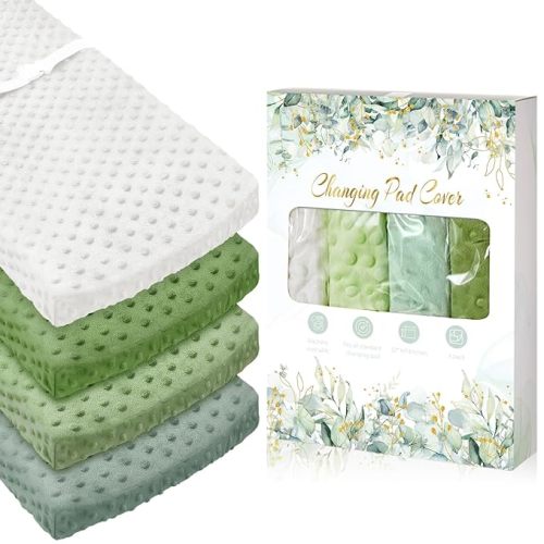 Peryiter 4 Pcs Changing Pad Cover 16 x 32 Inch Ultra Soft Dots Plush Changing Table Covers for Baby Girls and Boys Changing Pad Liners
