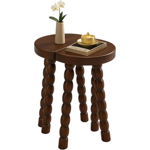 LitaEther 19.5" Wooden Bobbin Leg Side Table - Half Round Wooden Accent Stool for Bedroom, Hallway, Living Room, Sofa Side (2, Walnut)