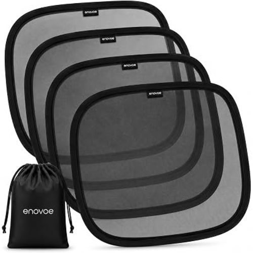 Enovoe Car Window Shades for Baby - (4 Pack) - Medium - 19" x 12" - Cling Car Sun Shade for Windows - Sun, Glare and UV Rays Protection for Your Child