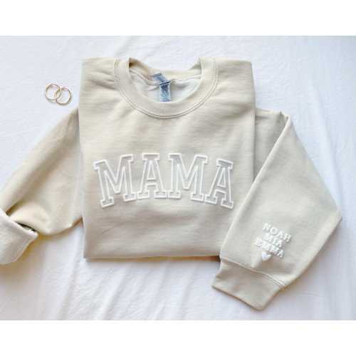 Personalized Mama Sweatshirt with Kid Names on Sleeve, Mothers Day Gift, Birthday Gift for Mom, New Mom Gift, Minimalist Cool Mom Sweater