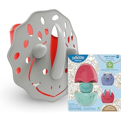 Dr. Brown's CleanUp Dino-Scoop Baby Bath Toy Organizer and Float & Hatch Dino Eggs Nesting Bath Toy, BPA Free, Certified Plastic Neutral, 6m+